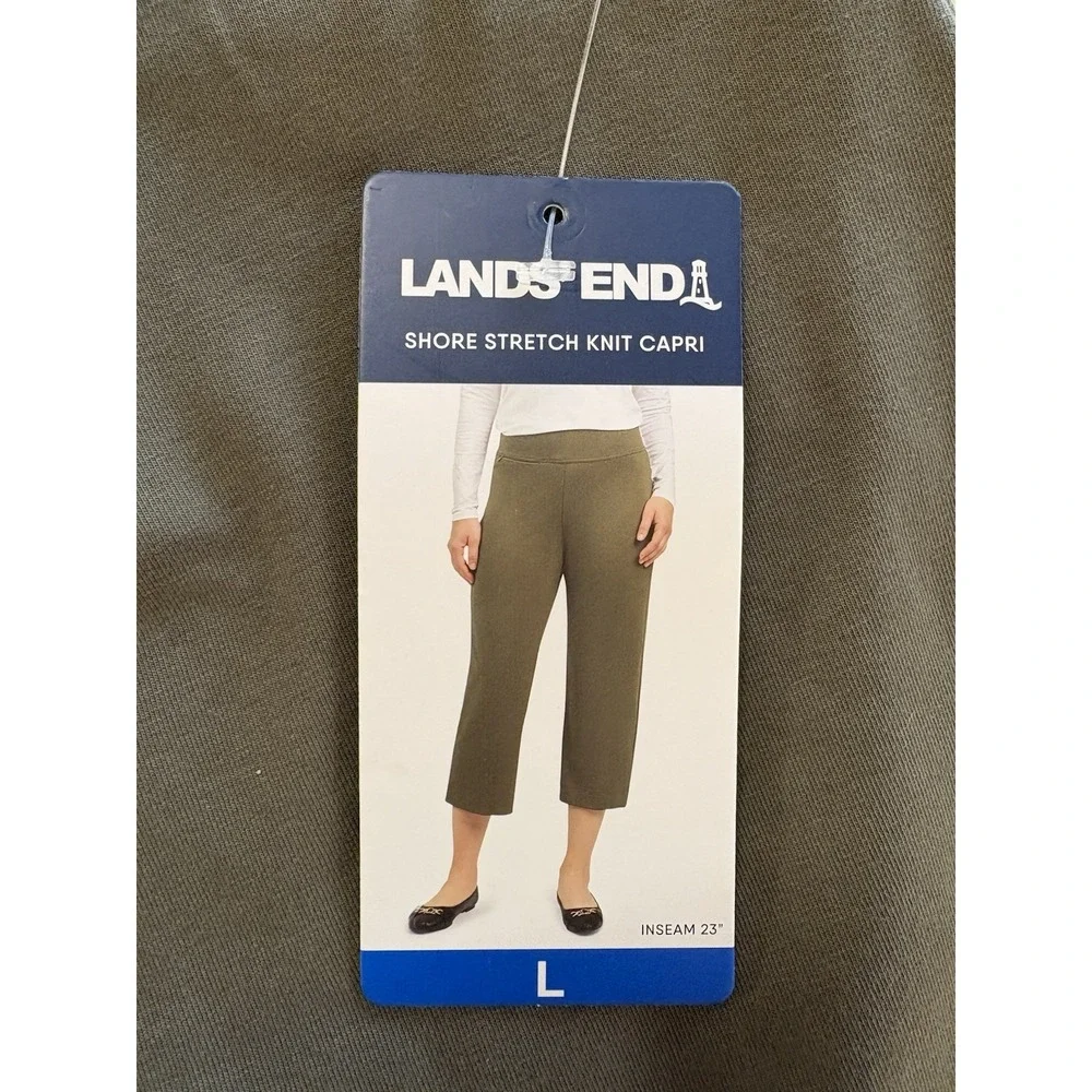 Lands' End -‎ Olive Green  Capri Pants Knit Pull On StretchCotton Spandex - Sz L - Picture 2 of 6